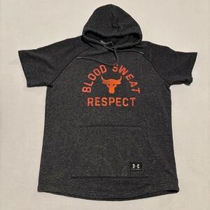 Under Armour Project Rock Hoodie Men XL Heathered Gray Short Sleeves Gym Workout